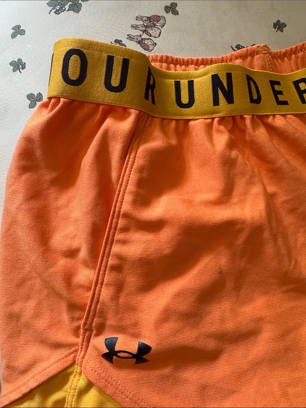 Under Armour Women’s Bright Orange Athletic Shorts with Yellow Waistband - Picture 4 of 4